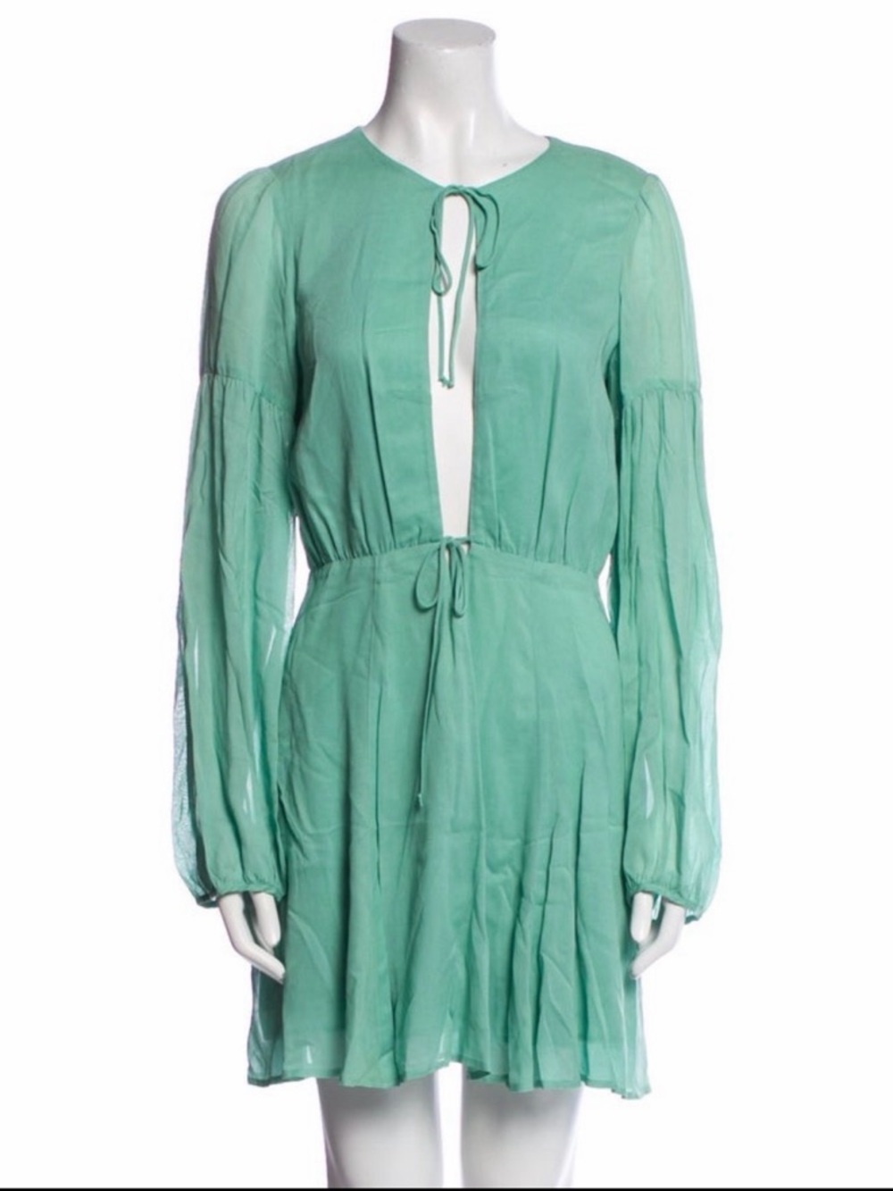 Reformation Green Tie Front Mini Dress Cutout Back Long Sleeve Size M